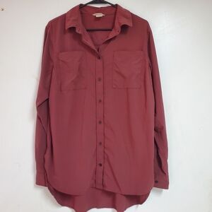 Duluth Trading 89809 Women's Maroon Flexcellent Button Front Shirt Sz Large